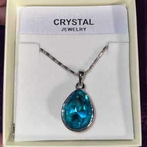 Large blue crystal & silver necklace NIB